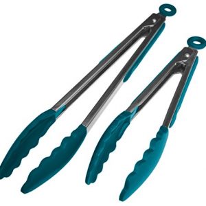 StarPack Premium Silicone Kitchen Tongs (9-Inch & 12-Inch) - Stainless Steel with Non-Stick Silicone Tips, High Heat Resistant to 600°F, For Cooking, Serving, Grill, BBQ & Salad (Teal Blue)