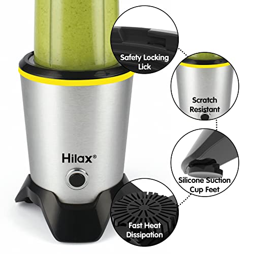 Hilax Blenders, 1200W Personal Bullet Smoothie Blenders, High Speed Blender and Small Coffee Grinder, 2-Set Blades, 35oz and 14oz Portable Travel Bottles and Lids, BPA Free (Silver)