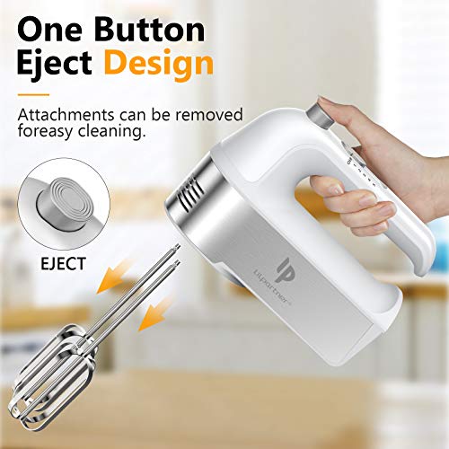 Hand Mixer Electric, 450W Kitchen Mixers with Scale Cup Storage Case , Turbo Boost / Self-Control Speed + 5 Speed + Eject Button + 5 Stainless Steel Accessories , For Easy Whipping Dough ,Cream ,Cake