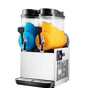 TECSPACE 110V 2 Tank 30L Commercial Slushy Machine 1050W, Stainless Steel Margarita Smoothie Frozen Drink Maker for Cocktail Ice Juice Tea Coffee Making, Sliver