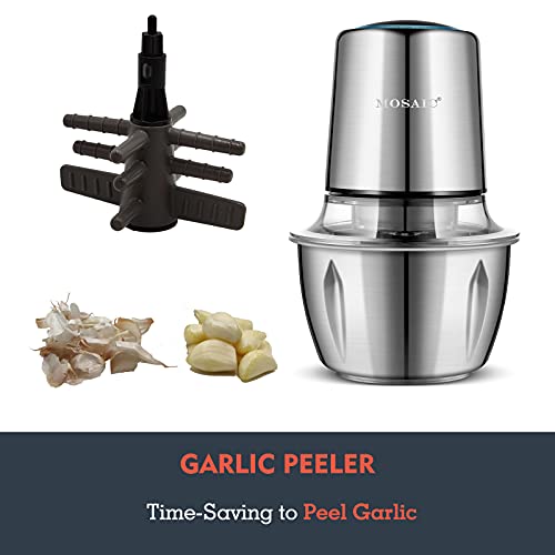 Electric Food Chopper, MOSAIC Small Food Processor with Garlic Peeler and 4 Titanium Coating Blades, 5 Cup Stainless Steel Bowl for Fruit Vegetable Nuts Onion Meat Salad Chopper