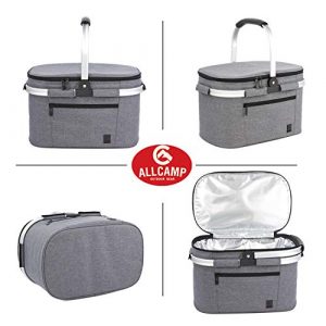 ALLCAMP Insulated Cooler Bag Portable Collapsible Picnic Basket Cooler with Sewn in Frame (Medium Gray)