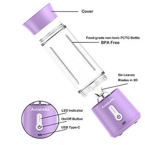 Portable Blender, Personal Size Eletric USB Juicer Cup, Fruit, Smoothie, Baby Food Mixing Machine with Updated 6 Blades,Magnetic Secure Switch for Superb Mixing 500ml (Violet)