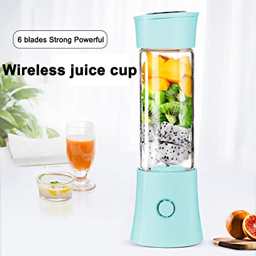Portable Mini Blender Personal Juicer Cup Travel Smoothie Maker with 3D 6 Blades ,Wireless USB Rechargeable Fruit Juice Mixer 100W 480ML,with 4000mAh Battery for Outdoors,Home,Office,Sports Blue