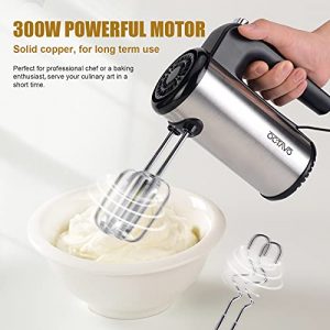 OCTAVO Hand Mixer Electric,5-Speed 300W Powerful Turbo With Storage Base, Stainless Steel Handheld Mixer With Egg Beaters And Hooks For Whipping Mixing Cookies, Brownies, Dough Batters
