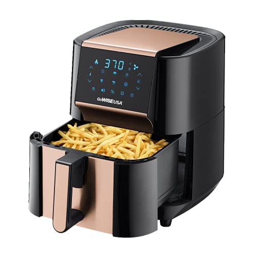 GoWISE USA 7-Quart Air Fryer & Dehydrator - with Ergonomic Touchscreen Display with Stackable Dehydrating Racks with Preheat & Broil Functions + 100 Recipes (Black/Copper))
