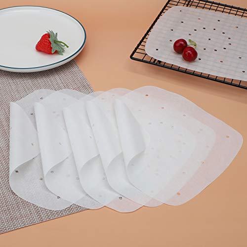 Air Fryer Liners 8 Inch, Beasea 200pcs Air Fryer Square Parchment Paper White, Air Fryer Filter Paper Bamboo Steamer Papers Perforated Parchment Paper Foil for Air Fryer and Steaming Basket
