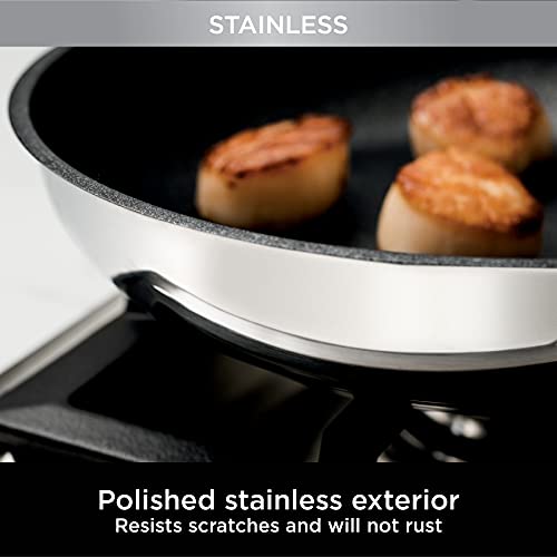 Ninja C60030 Foodi NeverStick Stainless 12-Inch Fry Pan, Polished Stainless-Steel Exterior, Nonstick, Durable & Oven Safe to 500°F, Silver