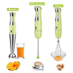 Immersion Hand Blender, UTALENT 3-in-1 8-Speed Stick Blender with Milk Frother, Egg Whisk for Coffee Milk Foam, Puree Baby Food, Smoothies, Sauces and Soups - Green
