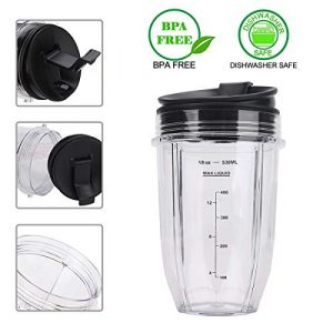 2 Pack 18 OZ Replacement Blender Cups with Sip N Seal Flip Lids Compatible with Nutri Ninja BL480 BL481 BL482 BL490 BL640 BL680 Auto-iQ 1000w Series and Duo Blenders