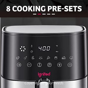 ignited Air Fryer, 5.5/7.5 Quart Large Capacity Digital Oilless Cooker, One Touch LED Screen with 8 Preset Cooking Functions, Nonstick Frying Basket, Healthy Cookbook Included (Black)