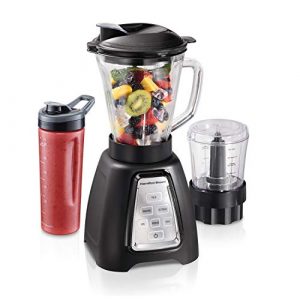 Hamilton Beach Multiblend 3-Speed Blender & Food Chopper with 3 Programs, 950W, 52oz Glass Jar, 3 Cup Vegetable Dicer & Portable Blend-In Travel Jar For Shakes & Smoothies, Black (58242)