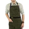 Under NY Sky No-Tie Moss Green Apron – Durable Twill with Leather Reinforcement and Split-Leg – Adjustable for Men, Women – Pro Barber, Tattoo, Barista, Bartender, Baker, Hair Stylist, Server Apron