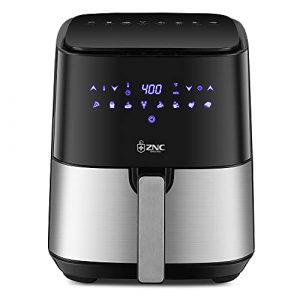 Air Fryer ZNC Max XL 5.8QT,LED One-Touch Screen with Recipe Book, Nonstick Frying Pot, PFOA/PTFE Free, Stainless Steel Digital-Black