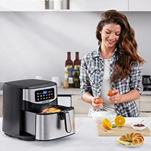 Acezoe Air Fryer 7.4 Quart , 9 Presets Electric Air Fryers Oven with Preheat, 1700-Watt Hot Air Fryers with LED Digital Touchscreen,Nonstick Basket,Recipes, Stainless Steel Large XL Vortex Air Fryers