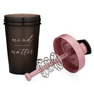 20-Ounce Shaker Bottle with Action-Rod Mixer | Shaker Cups with Motivational Quotes | Protein Shaker Bottle is BPA Free and Dishwasher Safe | Mind Over Matter - Black/Rose