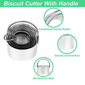 HUINF Pastry Cutter Set,Dough Blender and Round Biscuit Cutter Stainless Steel,Heavy Duty Pastry Blender,5 Circle Cookie Cutter with Handle-Smooth Baking Dough Tools