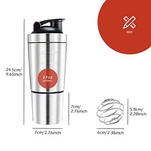 Upgraded Shaker Bottle for Protein Mixes, Protein Shaker Bottle(27oz), Valeska Shaker Bottle with Storage for Powder, Stainless Steel Shaker Bottle with Wire Whisk, BPA Free, Leak Proof Design