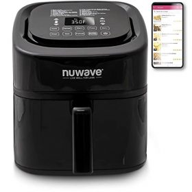 NUWAVE Brio 8QT 6-in-1 Digital Air Fryer with Integrated Digital Temperature Probe, 100 Touch & Go Menu Presets, Convenient Sear, Reheat & Warm Buttons & Adjustable Wattage Control