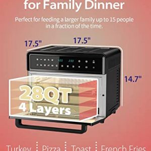 Air Fryer Oven 28Qt, ORZOX Large XL Toaster Oven Air Fryers Combo with 12 Cooking Functions &100 Online Recipes,1800W Digital Airfryer Convection Oven