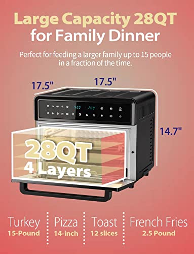 Air Fryer Oven 28Qt, ORZOX Large XL Toaster Oven Air Fryers Combo with 12 Cooking Functions &100 Online Recipes,1800W Digital Airfryer Convection Oven