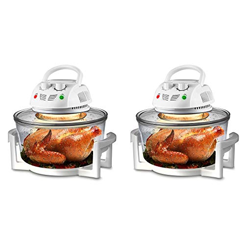 NutriChef Halogen 13 Quart Counter Kitchen Top Multi Purpose Oven Air Fryer and Infrared Convection Cooker, White (2 Pack)
