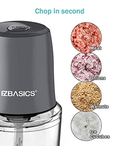 EZBASICS Food Processor, Small Electric Food Chopper for Vegetables, Meat, Fruits, Nuts, 2 Speed Mini Food Processor With Sharp Blades, 2-Cup Capacity, Silver
