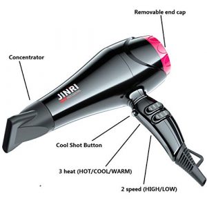 Jinri Professional 1875W AC motor Negative Ionic Ceramic Hair Dryer With 2 Speed and 3 Heat Settings Cool Shut Button,Powerful,Lightweight,Travel Hair Dryer Blow dryer