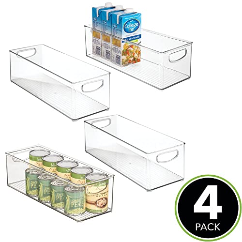 mDesign Plastic Kitchen Organizer - Storage Holder Bin with Handles for Pantry, Cupboard, Cabinet, Fridge/Freezer, Shelves, and Counter - Holds Canned Food, Snacks, Drinks, and Sauces - 4 Pack - Clear
