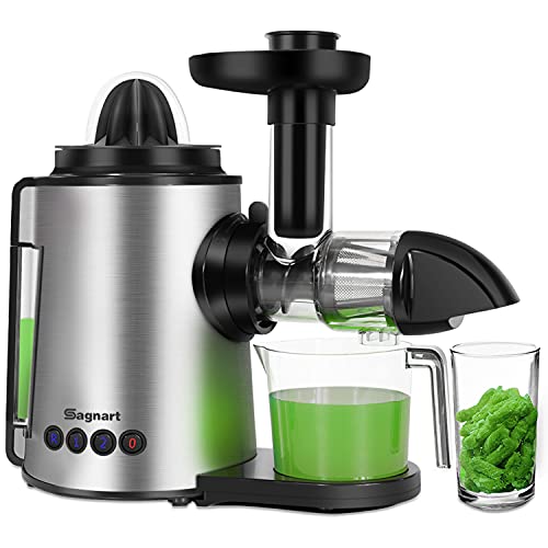 Sagnart Masticating Juicer | Slow Juicer Extractor| Cold Press Juicer| Celery Juicer Machines Easy to Clean | Reverse Function & Quiet Motor for vegetable and Fruit Carrots,Oranges and Celery Include Juice Cup & Brush