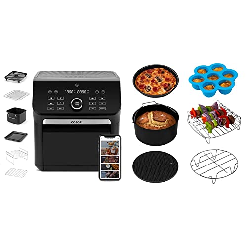 COSORI Air Fryer Toaster Oven Combo 7 Quart, 1800W, Black & Air Fryer Accessories, Set of 6 Fit for Most 5.8Qt and Larger Oven Cake & Pizza Pan, Metal Holder, Black