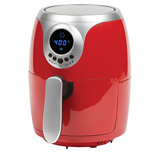 Copper Chef 2 QT Black and Copper Air Fryer - Turbo Cyclonic Airfryer With Rapid Air Technology For Less Oil-Less Cooking. Includes Recipe Book (Red)