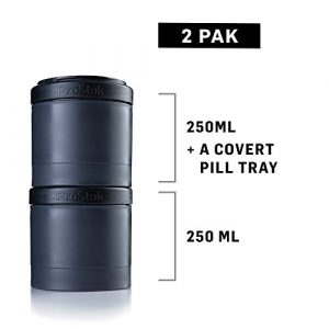 BlenderBottle pro stak ProStak Twist n' Lock Storage Jars Expansion 3-Pak with Pill Tray, All Black
