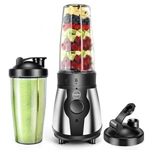iCucina Personal Portable Bullet Blender, 300 Watt For Shakes and Smoothies, Easy To Clean, Shake Blender with One-Button Operation, 28oz Blender Cups with To-Go Lids