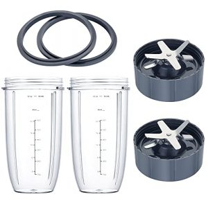 Replacement Parts for Nutribullet 32OZ Cups 2Pcs and 2 Rubber Gaskets 2Pcs Replacement Extractor Blade Compatible with NutriBullet 600W/900W Blenders (6 PCS)