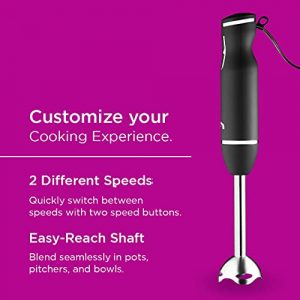 New House Kitchen Immersion Hand Blender 2 Speed Stick Mixer with Stainless Steel Shaft & Blade, 300 Watts Easily Food, Mixes Sauces, Purees Soups, Smoothies, and Dips, Black