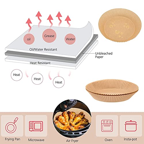 Air Fryer Disposable Paper Liner, 100PCS Non-Stick Air Fryer Liners, Oil-proof, Water-proof Parchment Paper, Round Cooking Baking Paper for Air Fryer Baking Roasting Microwave (6.3 inch, Natural)