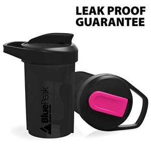 BluePeak Protein Shaker Bottle 20-Ounce, 2-Pack, with Dual Mixing Technology. BPA Free, Shaker Balls & Mixing Grids Included
