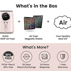 [BUDDY GROUP] KOOC Large Air Fryer with Accessories, 4.5-Quart Electric Hot Oven Cooker, Free Cheat Sheet, LED Touch Digital Screen, 8 in 1, Customized Temp/Time, Nonstick Basket, Pink