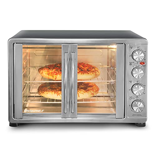 Elite Gourmet ETO-4510M Double French Door 4-Control Knobs Countertop Convection Toaster Oven, Bake Broil Toast Rotisserie Keep Warm 14" Pizza Includes 2 Racks, 18-Slice, 45L