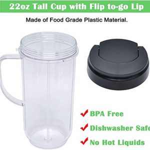 22oz Blender Cups Replacement Compatible with Magic Bullet, Tall 22oz Cup w/Flip Top To-Go Lid Replacement Compatible with Magic Bullet 250w Blender