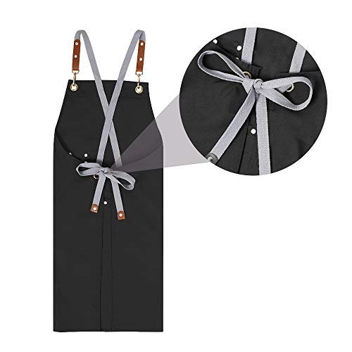 Chef Apron-Cross Back Apron for Men Women with Adjustable Straps and Large Pockets,Canvas,M-XXL ,Black