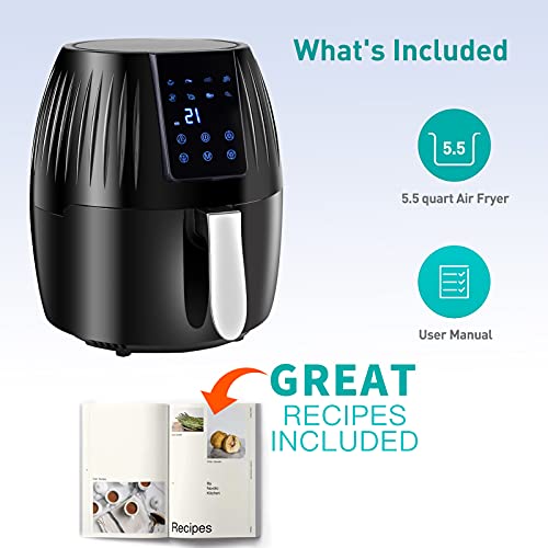 MZ Mzeat Air Fryer Large Capacity Power Airfryer Oven with LCD Digital Touch Control Panel and Temperature Control, Air Fryer Toaster Oven with Frying Basket, Recipe Menu Black