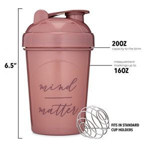 [2 Pack] 20-Ounce Shaker Bottle with Motivational Quotes (Gold/White Rise & Black/Rose Mind Over Matter) | Shaker Cup Set with Wire Whisk Balls | Protein Shaker Bottle Multipack is BPA Free and Dishwasher Safe