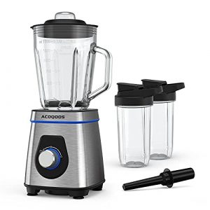 Smoothie Blender for Kitchen, Blender for Shakes and Smoothies, 750W Licuadora with 50 Oz Glass Jar, 2 Travel Bottles, BPA Free by ACOQOOS