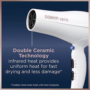Conair 1875 Watt Double Ceramic Hair Dryer with Ionic Conditioning, White/Rose Gold, 1 Count (Pack of 1)