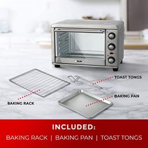 Mueller AeroHeat Convection Toaster Oven, 8 Slice, Broil, Toast, Bake, Stainless Steel Finish, Timer, Auto-Off - Sound Alert, 3 Rack Position, Removable Crumb Tray, Accessories and Recipes