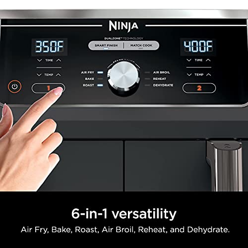 Ninja DZ401/AD350CO Foodi 6-in-1 10-qt. XL 2-Basket Air Fryer with DualZone Technology, Black (Renewed), 10 Quart Air Fryer