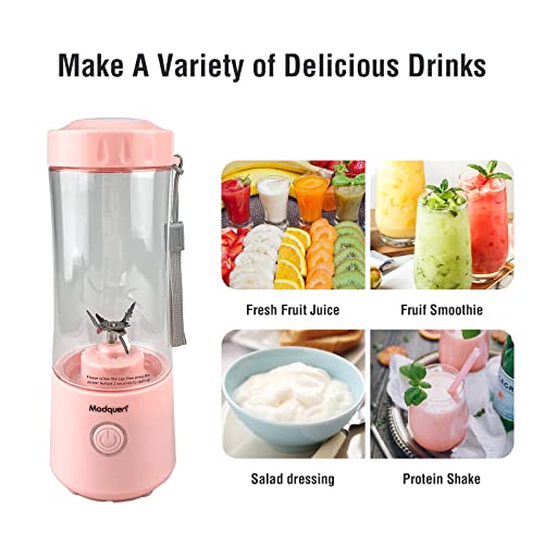 Modquen personal blender, portable blender for shakes and smoothies, Cordless Juicer Cup for Gym, Home and Office, 13.5oz (Pink)