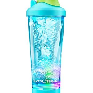 VOLTRX Electric Shaker Bottle - VortexBoost Portable USB C Rechargeable Protein Shake Mixer, Shaker Cups for Protein Shakes and Meal Replacement Shakes, BPA Free, Waterproof, Colored Light Base, 24 oz, Cyan
